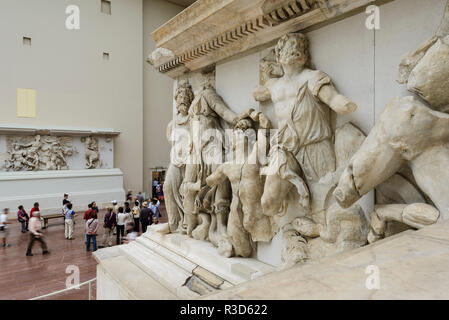 Berlin. Germany. Pergamon Museum. Pergamon Altar. Gigantomachy frieze, west panel.  Built during the reign of king Eumenes II in the first half of the Stock Photo