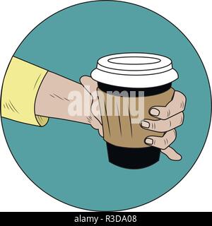 vector illustration. hand with cup of coffee Stock Vector