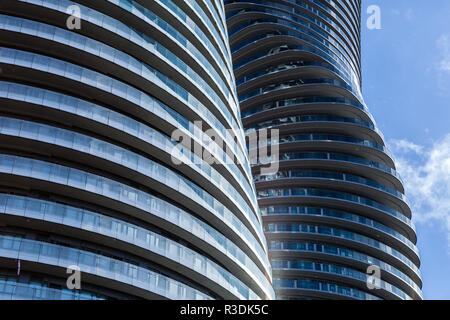 Toronto, CANADA - November 21, 2018: Twin towers of Absolute Condos in, these high-rise Mississauga condos were built in 2007 by Fernbrook Homes. Loca Stock Photo