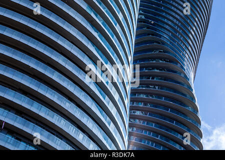 Toronto, CANADA - November 21, 2018: Twin towers of Absolute Condos in, these high-rise Mississauga condos were built in 2007 by Fernbrook Homes. Loca Stock Photo