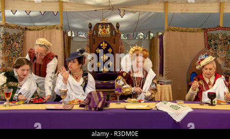 Grass Valley, California, USA - 30 October 2018:  Reenactment of Royal Dinner at KVMR Celtic festival, Nevada County Fairgrounds. This event includes  Stock Photo