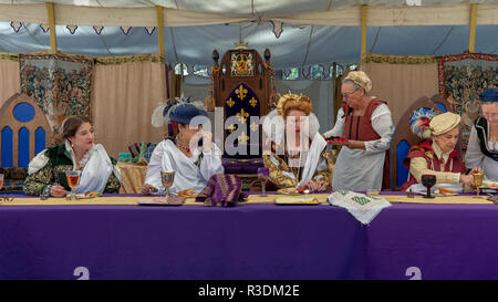 Grass Valley, California, USA - 30 October 2018:  Reenactment of Royal Dinner at KVMR Celtic festival, Nevada County Fairgrounds. This event includes  Stock Photo