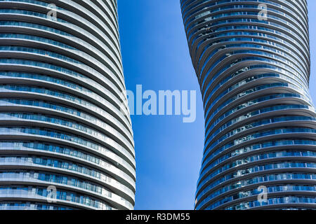 Toronto, CANADA - November 21, 2018: Twin towers of Absolute Condos in, these high-rise Mississauga condos were built in 2007 by Fernbrook Homes. Loca Stock Photo