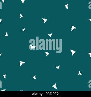 Bird seamless pattern. White birds on a green background. Vector illustration. Stock Vector