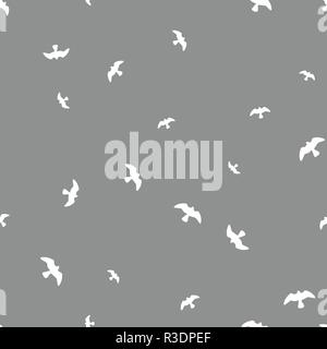 Bird seamless pattern. White birds on a gray background. Vector illustration. Stock Vector