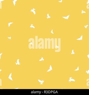 Bird seamless pattern. White birds on a yellow background. Vector illustration. Stock Vector