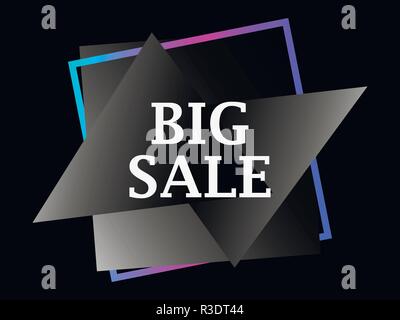 Big sale  banner with frame and triangles in the style of the 80s. Vector illustration Stock Vector