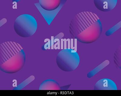 Memphis seamless pattern. Asymmetrical geometric objects gradient in the style 1980s. Vector illustration Stock Vector