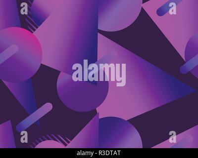 Memphis seamless pattern. Asymmetrical geometric objects gradient in the style 1980s. Vector illustration Stock Vector