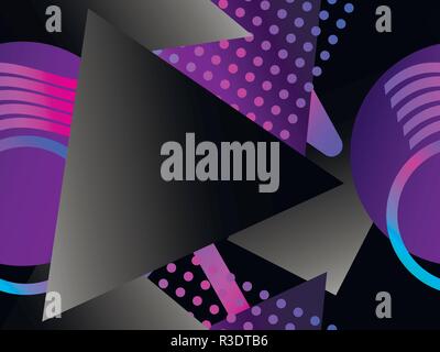 Memphis seamless pattern. Asymmetrical geometric objects gradient in the style 1980s. Vector illustration Stock Vector