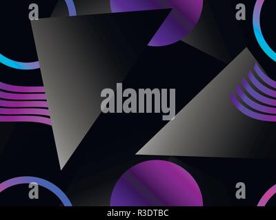 Memphis seamless pattern. Asymmetrical geometric objects gradient in the style 1980s. Vector illustration Stock Vector