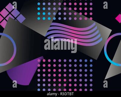 Memphis seamless pattern. Asymmetrical geometric objects gradient in the style 1980s. Vector illustration Stock Vector