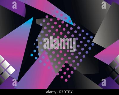 Memphis seamless pattern. Asymmetrical geometric objects gradient in the style 1980s. Vector illustration Stock Vector