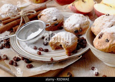 Small fruitcakes for Christmas dinner. Raisin mini cakes Stock Photo