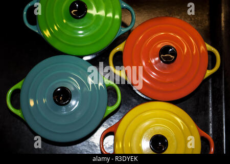 Four colorful and vibrant bowls from above Stock Photo
