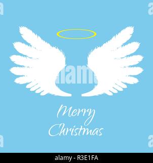 vector illustration of Christmas background with white wings and halo. Stock Vector