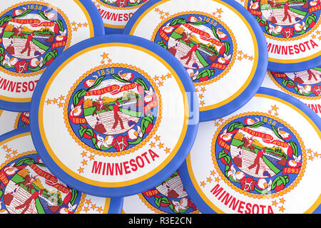 US State Buttons: Pile of Minnesota Flag Badges, 3d illustration Stock Photo