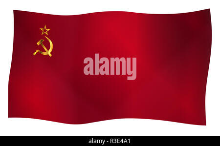 Hammer and Sickle in gold set on a Russian waving Flag Stock Photo