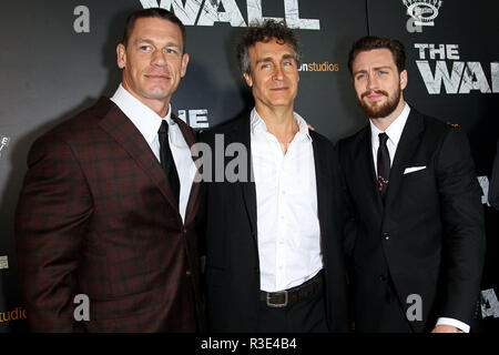 NEW YORK, NY - APRIL 27:  John Cena, Doug Liman and Aaron Taylor-Johnson attend 'The Wall' World Premiere at Regal Union Square Theatre, Stadium 14 on April 27, 2017 in New York City.  (Photo by Steve Mack/S.D. Mack Pictures) Stock Photo