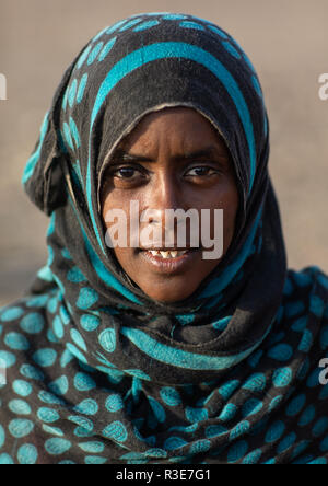 Portrait of an afar tribe woman with sharpened teeth, Afar Region, Afambo, Ethiopia Stock Photo