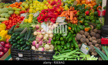 Set of various fruits and vegetables that can be seen in a showcase of a greengrocer Stock Photo
