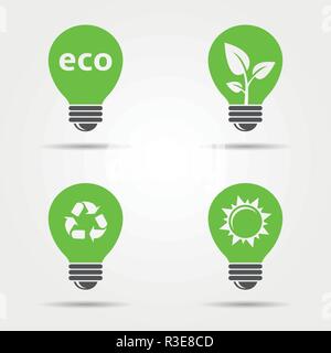 ECO light bulb icons set Stock Vector