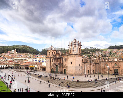 Cusco, Peru - January 3, 2017. View of the Cusco Cathedral seen from a window of the Compañia de Jesus church Stock Photo