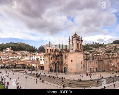 Cusco, Peru - January 3, 2017. View of the Cusco Cathedral seen from a window of the Compañia de Jesus church Stock Photo