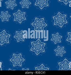 Simply childish seamless snow-flakes pattern tile on blue Stock Vector