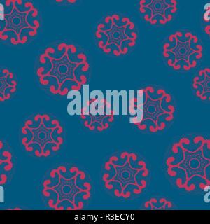 Red Outlined Snowflake simple seamless pattern. Snow on blue background. Abstract wallpaper, wrapping paper pattern. Symbol of winter, Merry Christmas holiday, Happy New Year celebration Vector illustration Stock Vector