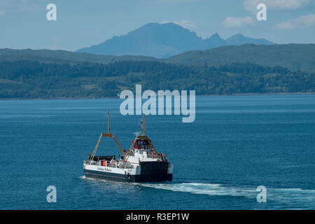 The Caledonian MacBrayne ferry, the MV Loch Fyne sails from Mallaig to Armadale on the Isle of Skye. Stock Photo