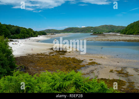 The white sands of Morar, near Mallaig, Scotland during a heatwave, July 2018. Stock Photo