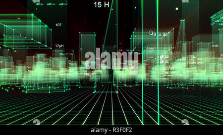 3D Rendering abstract technological digital city from data in cyberspace, information storage in the information space Stock Photo