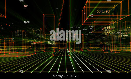 3D Rendering abstract technological digital city from data in cyberspace, information storage in the information space Stock Photo