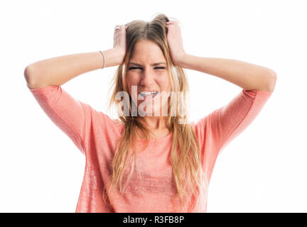 woman tearing her hair Stock Photo
