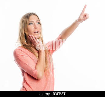 woman pointing a finger Stock Photo