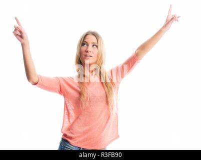 woman pointing a finger Stock Photo