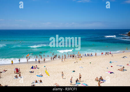 People enjoying swimming and sunbathing on Bronte beach in Sydney eastern suburbs,New South Wales,Australia Stock Photo