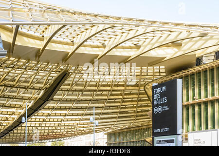 La Canopee, a vast glass and steel undulating roof, covers the Forum des Halles underground shopping mall in the center of Paris. Stock Photo