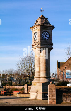 The McKee Clock, a famous local landmark on the seafront in Bangor, County Down, Northern Ireland Stock Photo