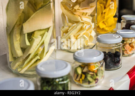 lyophilized fruits in jars Stock Photo
