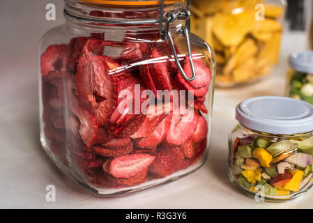 lyophilized fruits in jars Stock Photo
