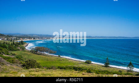 view of Lennox Head and Seven Mile Beach from Pat Morton Lookout, Lennox Point, north of Ballina, Northern Rivers region, New South Wales, Australia Stock Photo