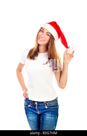 young girl in christmas hat Stock Photo