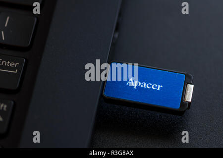 TIMISOARA, ROMANIA - MAY 11, 2017: Close-up of a Apacer pen drive Stock Photo