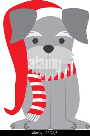 dog with scarf and hat merry christmas vector illustration Stock Vector