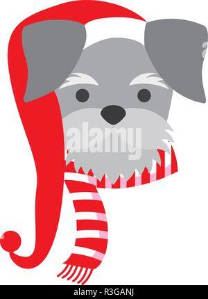 dog with scarf and hat merry christmas vector illustration Stock Vector