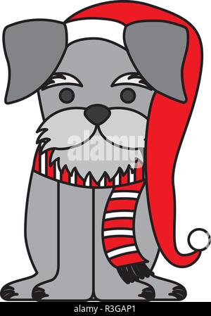 dog with scarf and hat merry christmas vector illustration Stock Vector