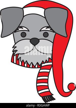 dog with scarf and hat merry christmas vector illustration Stock Vector