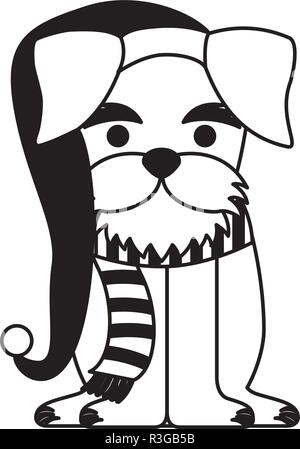 dog with scarf and hat merry christmas vector illustration Stock Vector